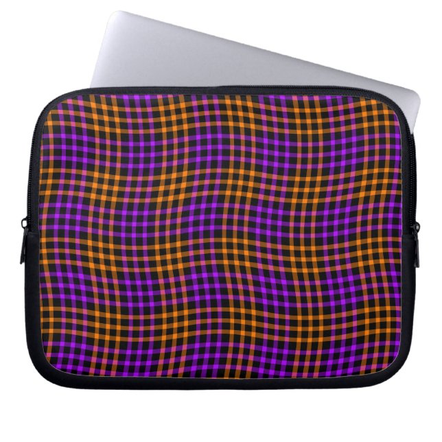 Purple Orange Plaid Checker Seamless Pattern ラップトップスリーブ (正面)