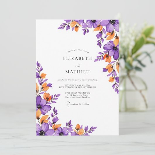 Purple Orange Vivid Spring Wedding 招待状 (スタンド正面)
