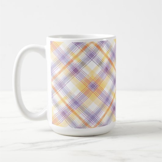 PURPLE ORANGE WHITE EASTER PLAID PATTERN コーヒーマグカップ (左)