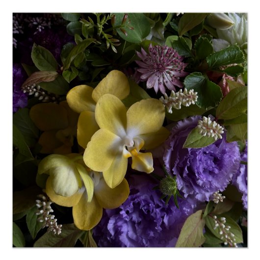 Purple Orchid and Lisianthus Floral Poster ポスター (正面)