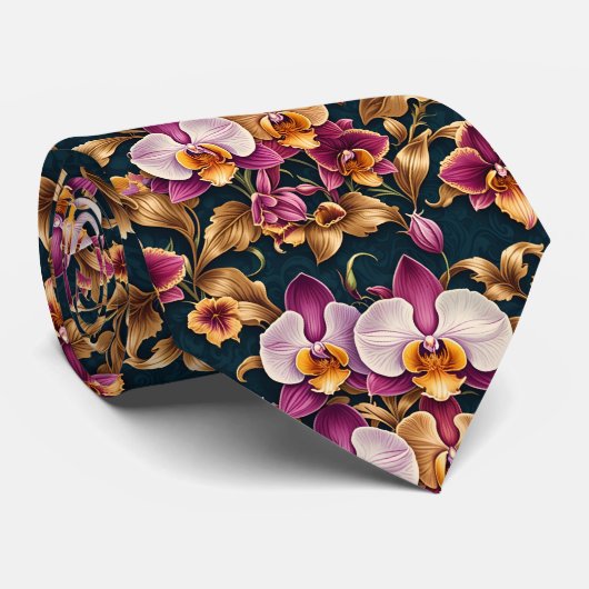 Purple Orchid Artistic Floral Botanical Flowers ネクタイ (ロール)