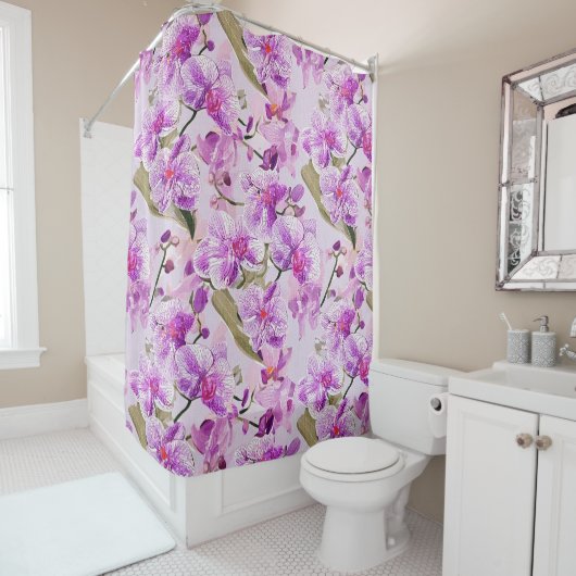 purple orchid floral pattern シャワーカーテン (インサイチュ)
