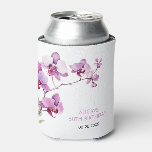 Purple Orchid Flower Blossom Birthday 缶クーラー (缶正面)