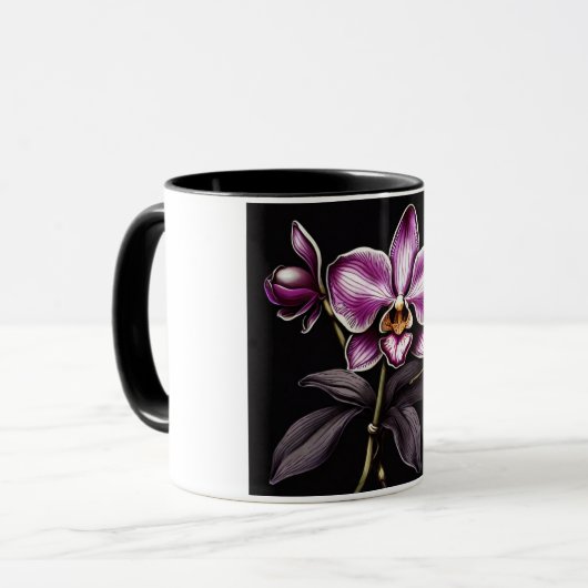 "Purple Orchid Mug - Floral Elegance Cup" マグカップ (正面左)