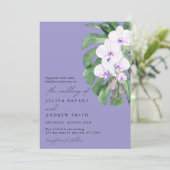 Purple Orchid on Tropical leaf script wedding 招待状 (スタンド正面)