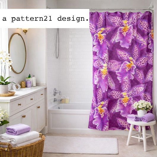 Purple orchid pattern シャワーカーテン