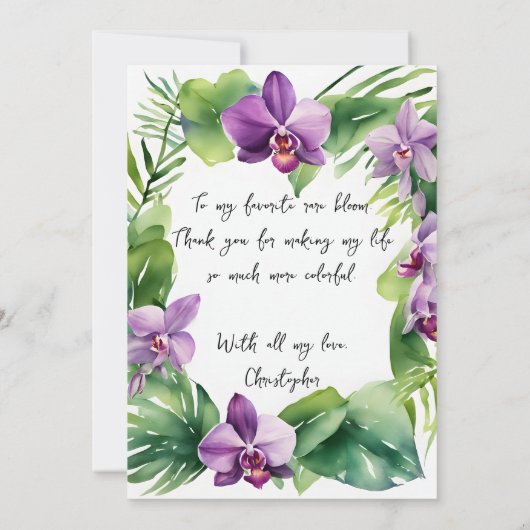 Purple Orchid Watercolor Tropical Valentine's Card (裏面)