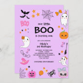 Purple Our Little Boo Halloween 1st Birthday  招待状 (正面/裏面)