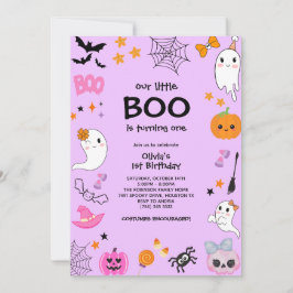 Purple Our Little Boo Halloween 1st Birthday  招待状