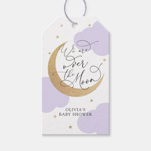 Purple Over the Moon Baby Shower ギフトタグ (正面)