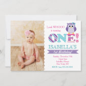 Purple Owlバースデーパーティ招待状for Girl 招待状 (正面)