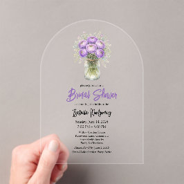 Purple Palette Ranunculus Mason Jar Bridal Shower アクリル招待状