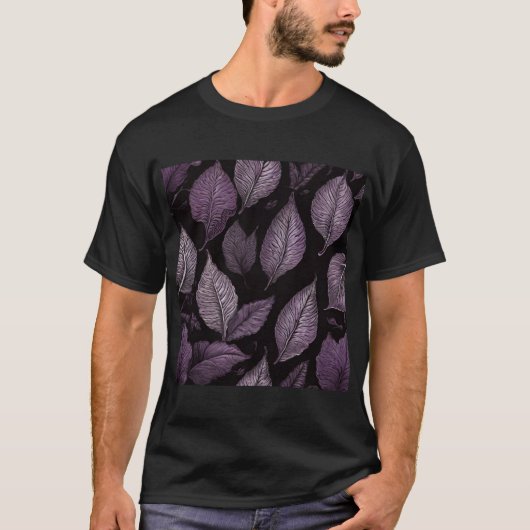 "Purple Palm Leaf Black Tee - Coastal Elegance Shi Tシャツ (正面)