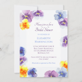 Purple Pansies Boho Hand-Illustrated Bridal Shower 招待状