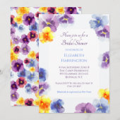Purple Pansies Boho Hand-Illustrated Bridal Shower 招待状 (正面/裏面)