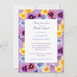 Purple Pansies Lavender Floral Bridal Shower 招待状