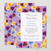 Purple Pansies Lavender Floral Bridal Shower 招待状 (正面/裏面)