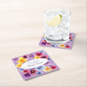 Purple Pansy Boho Floral Bridal Shower スクエアペーパーコースター (インサイチュ)