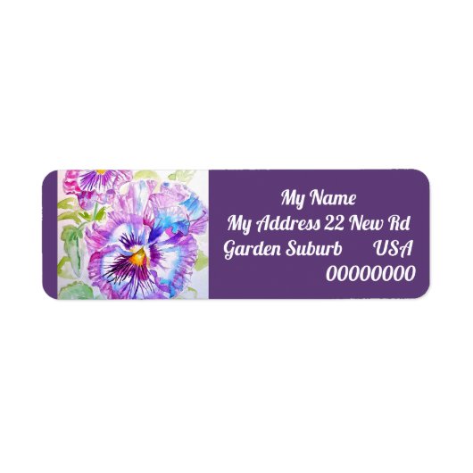 Purple Pansy Flower Floral Return Address Labels ラベル (正面)