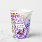 Purple Pansy Flower Pattern Watercolor Wedding 紙コップ (正面)