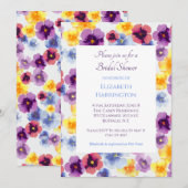 Purple Pansy Hand-Illustrated Floral Bridal Shower 招待状 (正面/裏面)