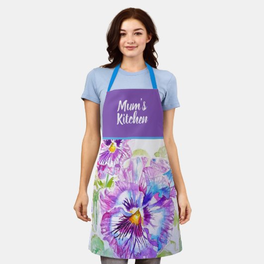 Purple Pansy Pansies Floral Flower Christmas エプロン (着用した状態)