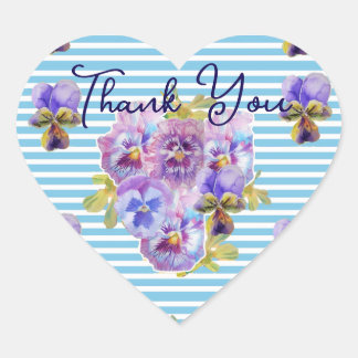 Purple Pansy Pansies Flower Pattern Thank You ハートシール
