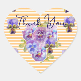 Purple Pansy Pansies Flower Pattern Thank You ハートシール