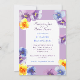 Purple Pansy Watercolor Boho Bridal Shower 招待状