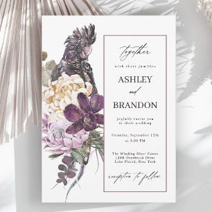Purple Parrot Boho Tropical Floral Wedding 招待状