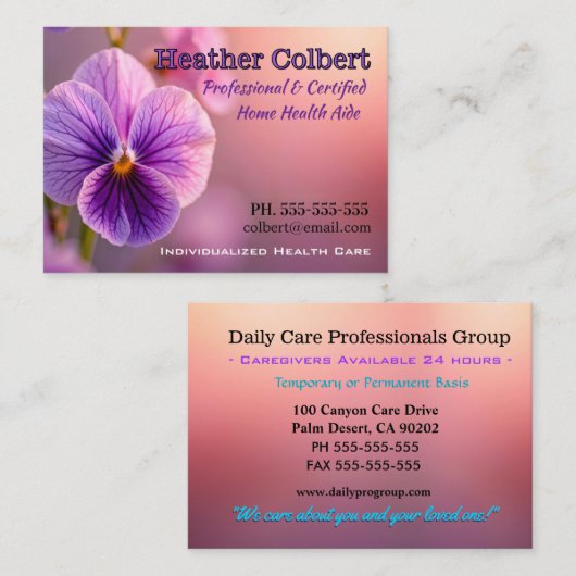 Purple Passion Trusting Friend Caregiver 名刺 (正面/裏面)