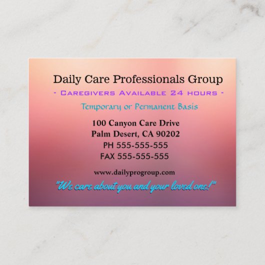 Purple Passion Trusting Friend Caregiver 名刺 (裏面)