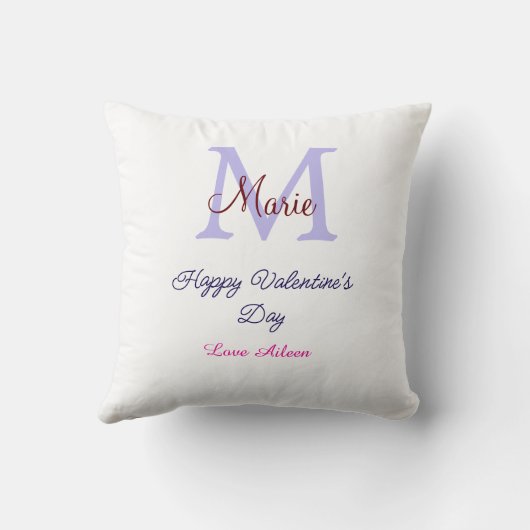 Purple pastel happy Valentine's day pink monogram  クッション (裏面)