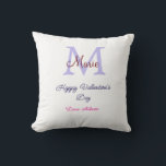Purple pastel happy Valentine's day pink monogram  クッション<br><div class="desc">beautiful design</div>