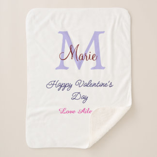 Purple pastel happy Valentine's day pink monogram  シェルパブランケット