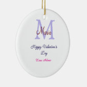 Purple pastel happy Valentine's day pink monogram  セラミックオーナメント (右)