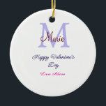 Purple pastel happy Valentine's day pink monogram  セラミックオーナメント<br><div class="desc">beautiful design</div>