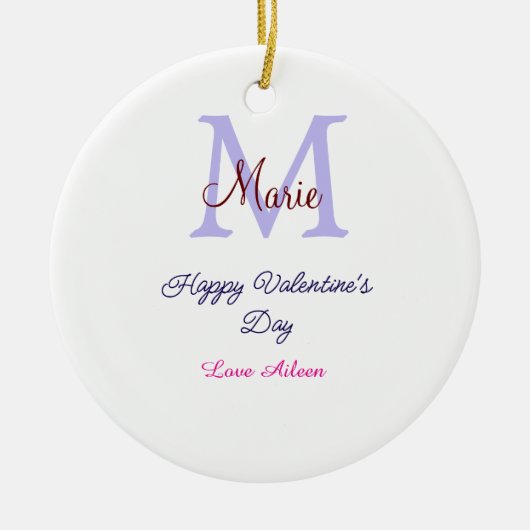 Purple pastel happy Valentine's day pink monogram  セラミックオーナメント (正面)