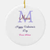 Purple pastel happy Valentine's day pink monogram  セラミックオーナメント (裏面)