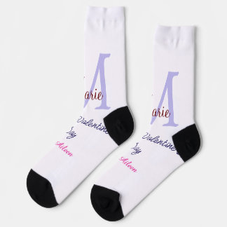 Purple pastel happy Valentine's day pink monogram  ソックス
