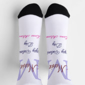 Purple pastel happy Valentine's day pink monogram  ソックス (上部)