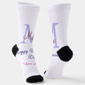 Purple pastel happy Valentine's day pink monogram  ソックス (傾斜あり)