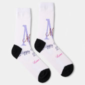 Purple pastel happy Valentine's day pink monogram  ソックス (右)