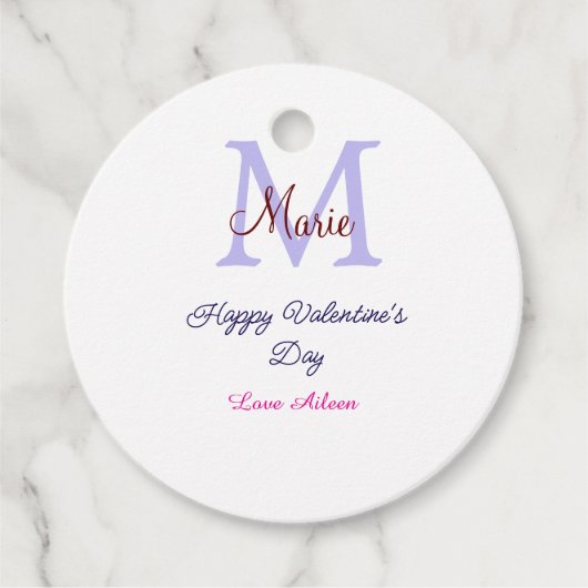 Purple pastel happy Valentine's day pink monogram  フェイバータグ (正面)