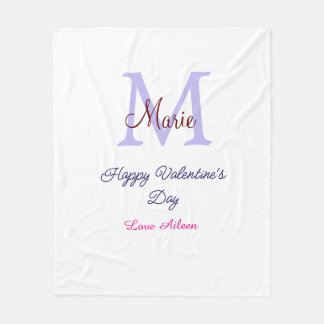 Purple pastel happy Valentine's day pink monogram  フリースブランケット