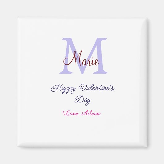 Purple pastel happy Valentine's day pink monogram  マグネット (正面)