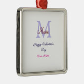 Purple pastel happy Valentine's day pink monogram  メタルオーナメント (右)