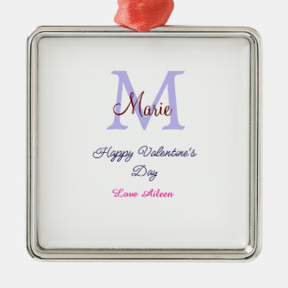 Purple pastel happy Valentine's day pink monogram  メタルオーナメント