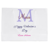 Purple pastel happy Valentine's day pink monogram  ラージペーパーバッグ (裏面)