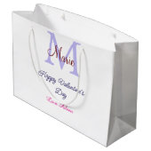 Purple pastel happy Valentine's day pink monogram  ラージペーパーバッグ (裏面アングル)